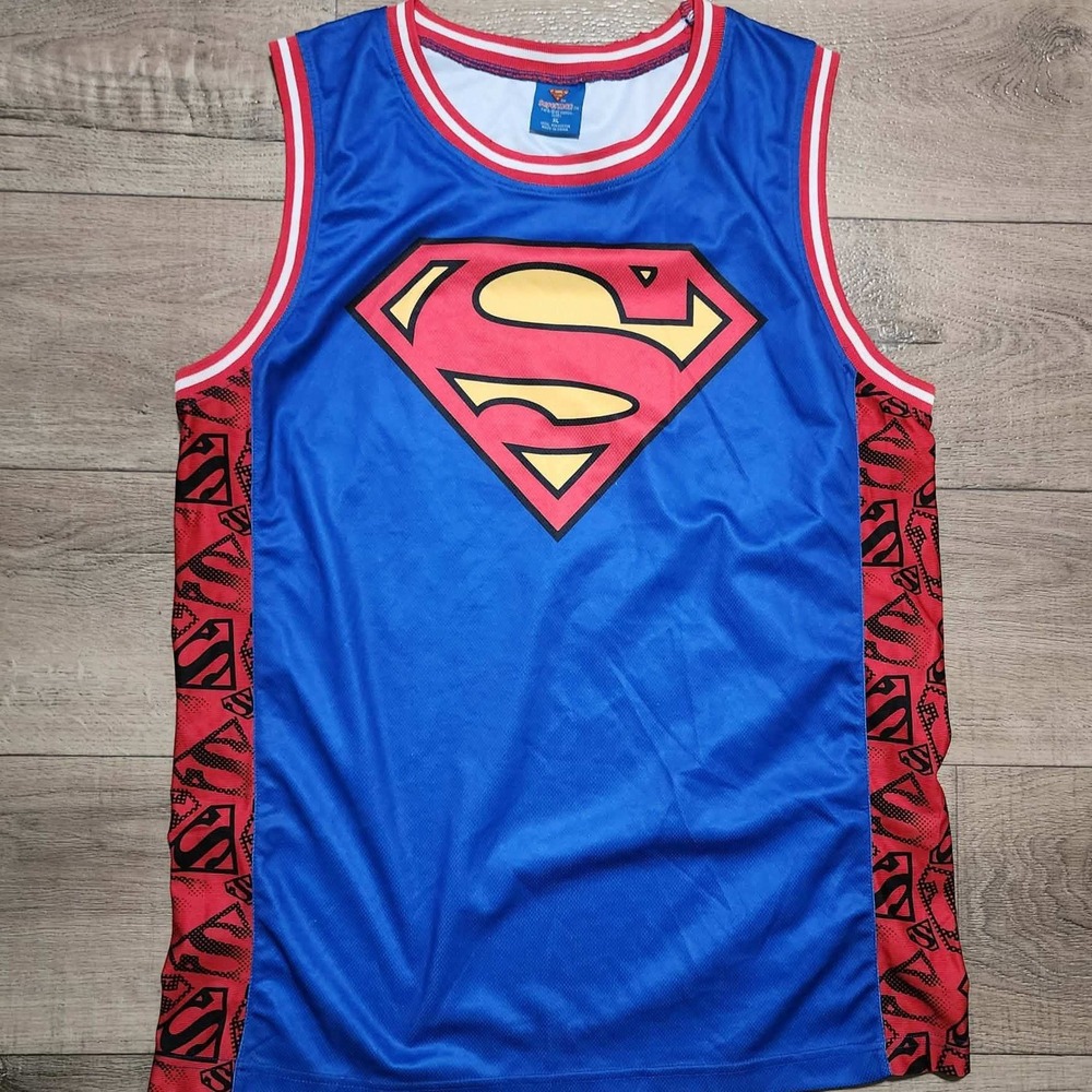 Superman DC Comics Basketball Jersey Mens XL Blue Red Mesh Tank‎ Top 00 s15